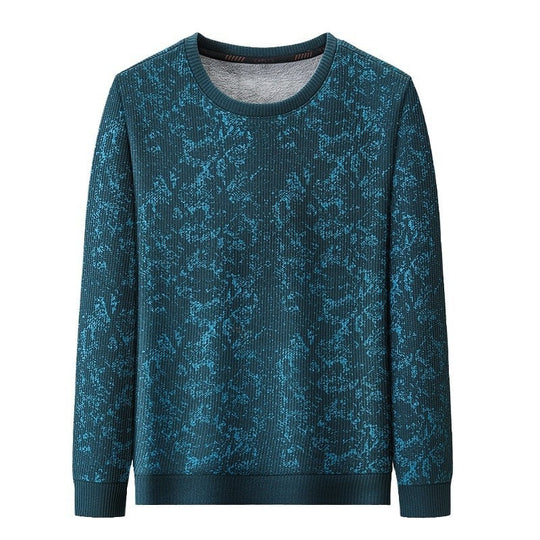 Men's Round Neck Printed Young And Middle-aged Long-sleeved Thickened Warm T-shirt