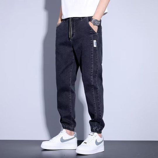 Youth Casual Harem Drawstring Elastic Elastic Beam Foot Type Men's Jeans