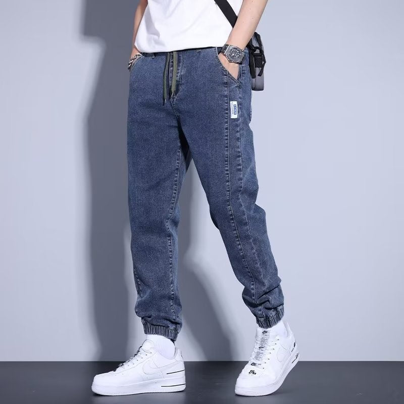 Youth Casual Harem Drawstring Elastic Elastic Beam Foot Type Men's Jeans