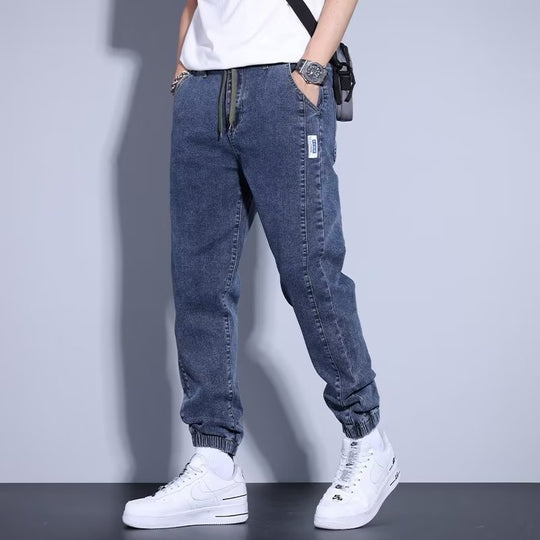 Youth Casual Harem Drawstring Elastic Elastic Beam Foot Type Men's Jeans